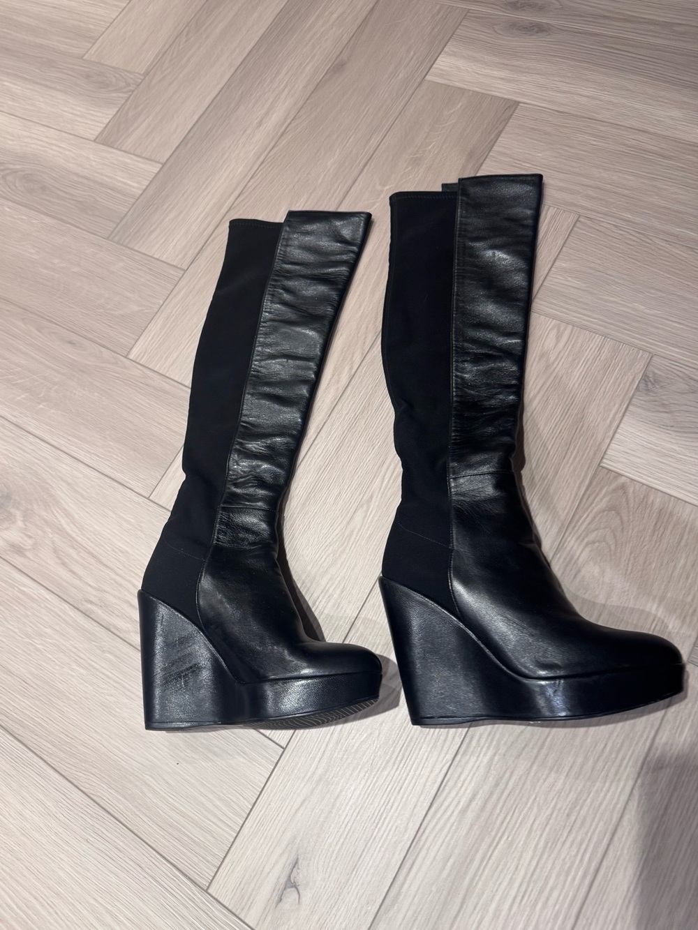 Stuart Weitzman Black Knee-High Wedge Boots